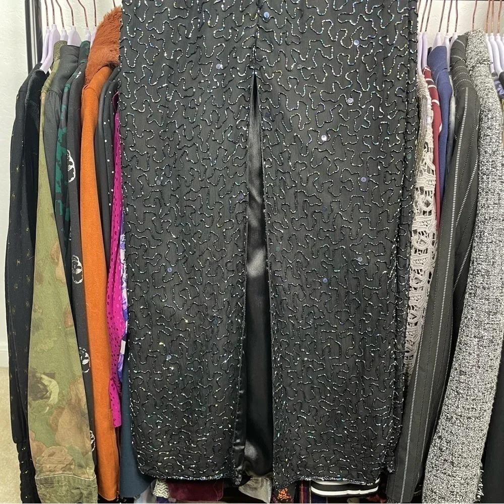 Vintage 90’s Sean Collection Black 100% Silk Beaded Cage Dress - Picture 5 of 14